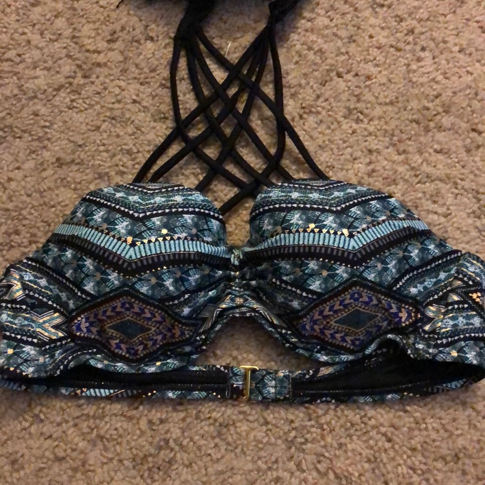 Blue/Gold Padded Swimsuit Top